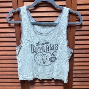 Hollister Light Gray Lace-Trim 'Sedona Outlaws' Sleeveless Tank